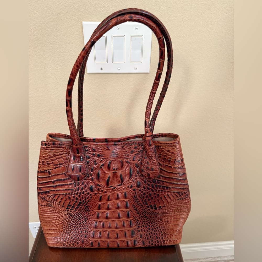 Vintage Brown Brahmin Melbourne Anytime Tote Crocodile-Embossed Tote Bag.